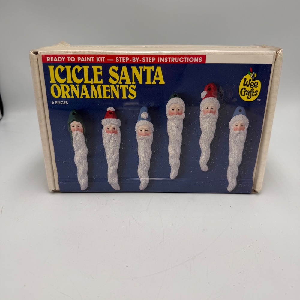 Wee Crafts Icicle Santa Ornaments Ready to Paint Kit 6 Piece Vintage 90s 21029